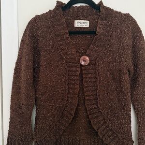 Valenti brown chunky knit ruffled cardigan